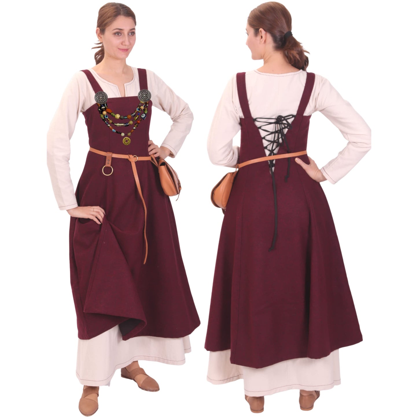 Wool Viking Apron Overdress with Laced Back