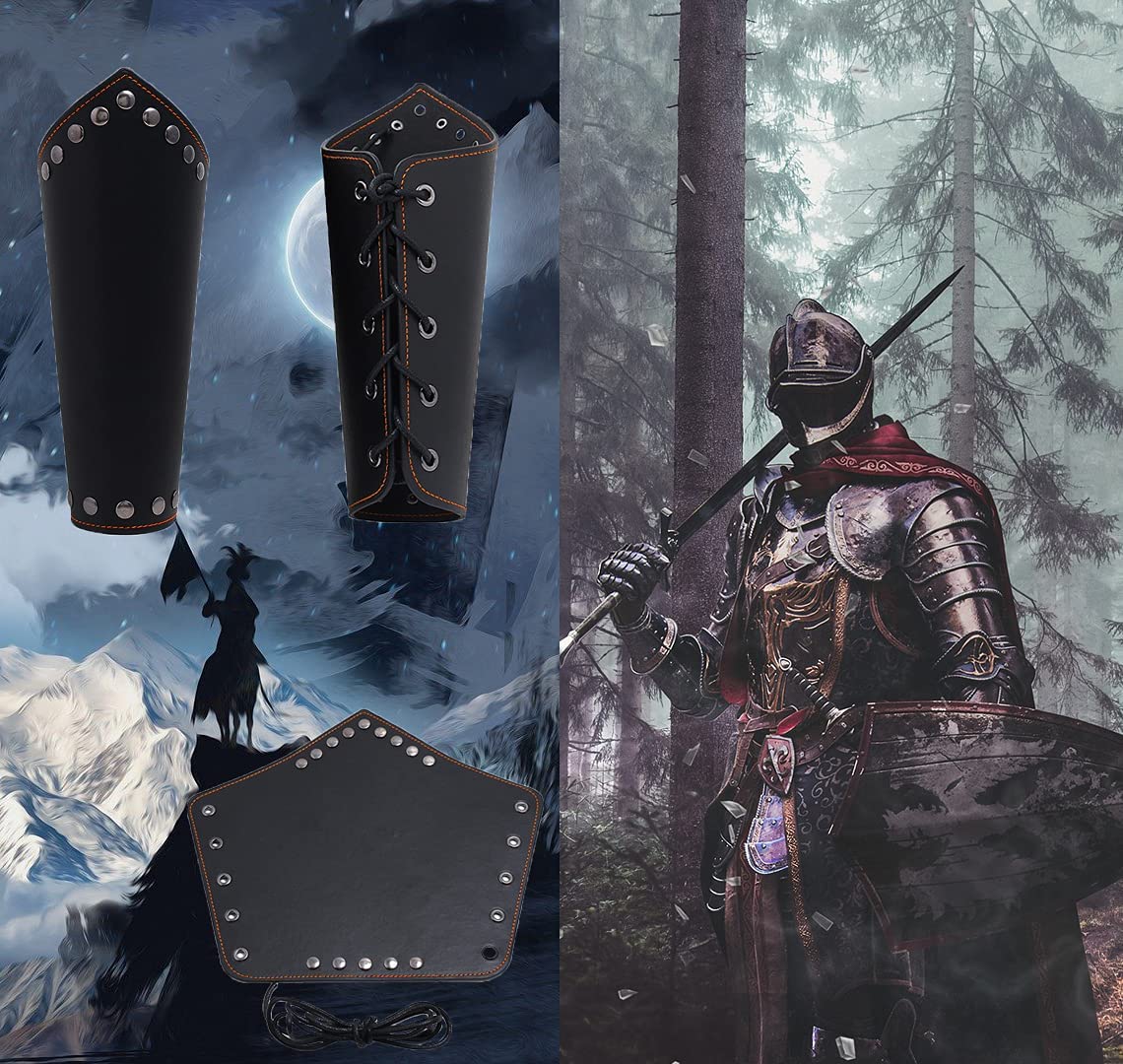 GelConnie Leather Gauntlet Wristband Viking Leather Arm Guard Medieval Armor Bracers Leather Armband Wrist Guards Cosplay Black Leather Bracers
