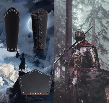 GelConnie Leather Gauntlet Wristband Viking Leather Arm Guard Medieval Armor Bracers Leather Armband Wrist Guards Cosplay Black Leather Bracers