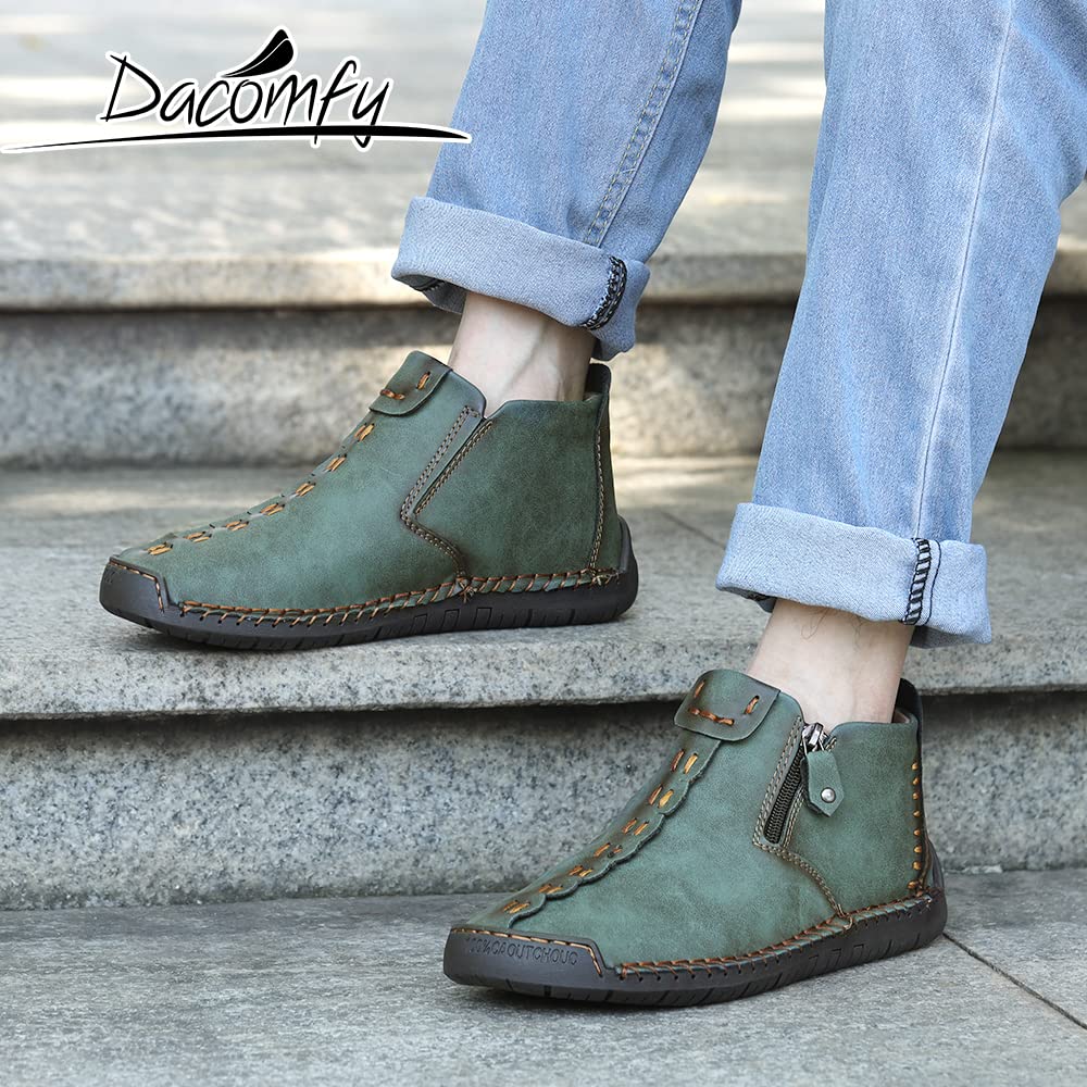 Dacomfy Mens Boots, Medieval Boots Leather Renaissance Shoes Mens Loafers, Casual Shoes Slip On Shoes Side Zipper Black Brown Khaki Green 10