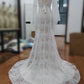 Long Belled Sleeve Woven Lace Wedding Dress in Ivory