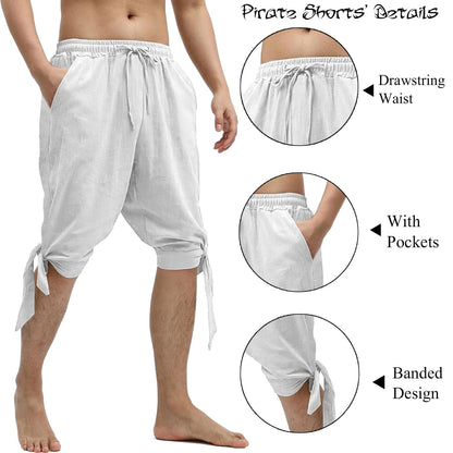 Men's Ankle Banded Pants Medieval Viking Navigator Pirate Costume Trousers Renaissance Gothic Pants Large Black-short