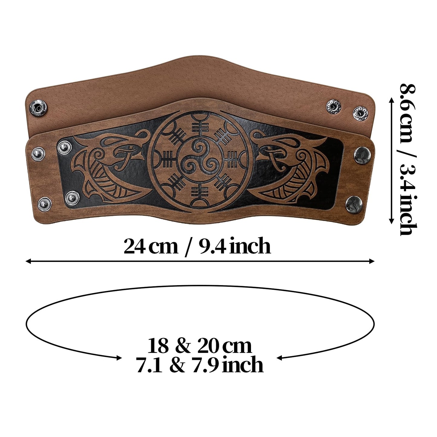 HiiFeuer 2 PCs Viking Embossed Faux Leather Cuff Bracelet, Norse Retro Wristband, Nordic Mjolnir Vegvisir Pattern Cuff Bangle Bracelet Brown A