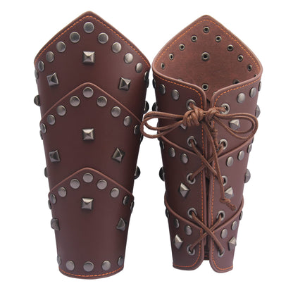 GelConnie Leather Gauntlet Wristband Viking Leather Arm Guard Medieval Armor Bracers Leather Armband Wrist Guards Cosplay Black Leather Bracers