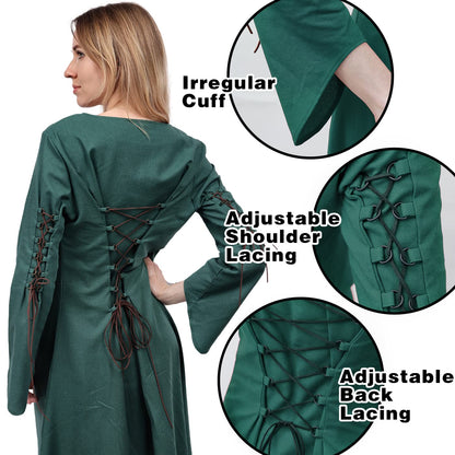 Wine Medieval Linen Dress for Women with Lace Up Costume