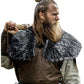 L'VOW Men's Viking Fur Collar Medieval Renaissance Wrap King Warrior Cape Shawl Halloween LARP Winter Cosplay Costume Brown-1