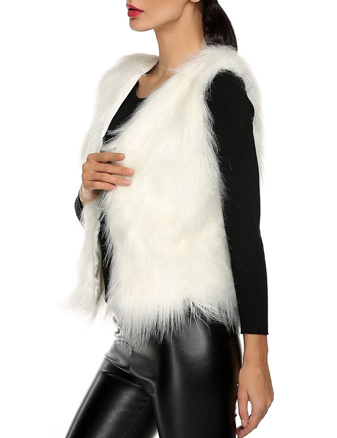 Tanming Women's Fashion Autumn And Winter Warm Short Faux Fur Vests Large Grey