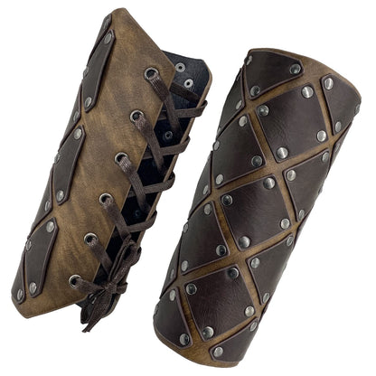 JAOYU Leather Bracer Medieval Vambrace Wrist Armor Arm Cuff Viking Arm Guard Leather Gauntlet Wristband LARP Accessories 2PCS Jyph060-brown