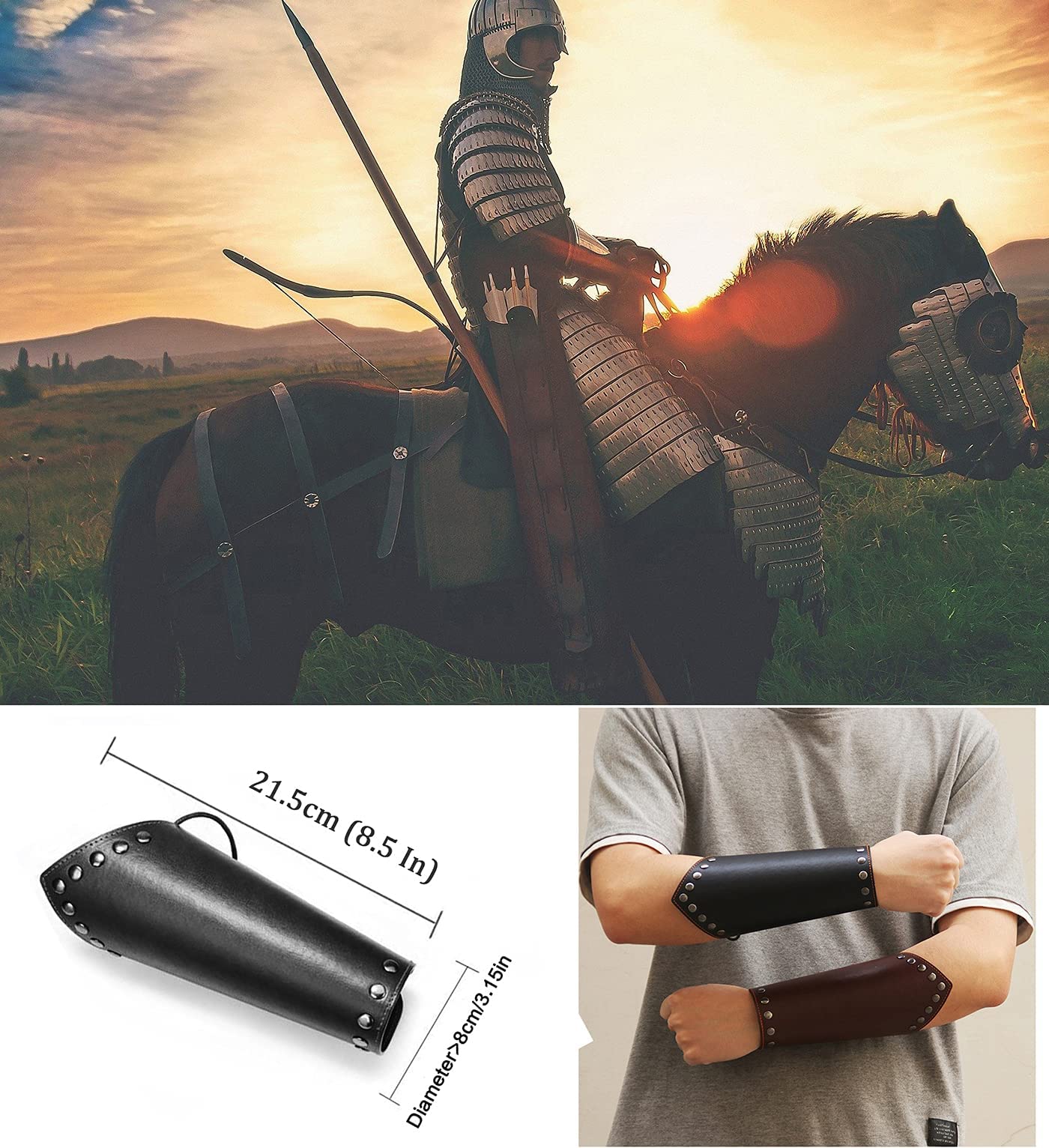 GelConnie Leather Gauntlet Wristband Viking Leather Arm Guard Medieval Armor Bracers Leather Armband Wrist Guards Cosplay Black Leather Bracers