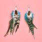Punk Vintage Long Tassel Feather Beads Drop Wolf Tooth Pendant Earring Fish Hook Earrings Brown A