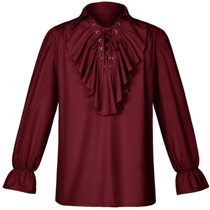 Men's Renaissance Victorian Medieval Pirate Shirt Lace Up Costume Top