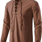Men's Long Sleeve Shirts Retro Style Lace up for Medieval,Viking,Hippie Halloween Cosplay Pirate Renaissance Costume Small Khaki
