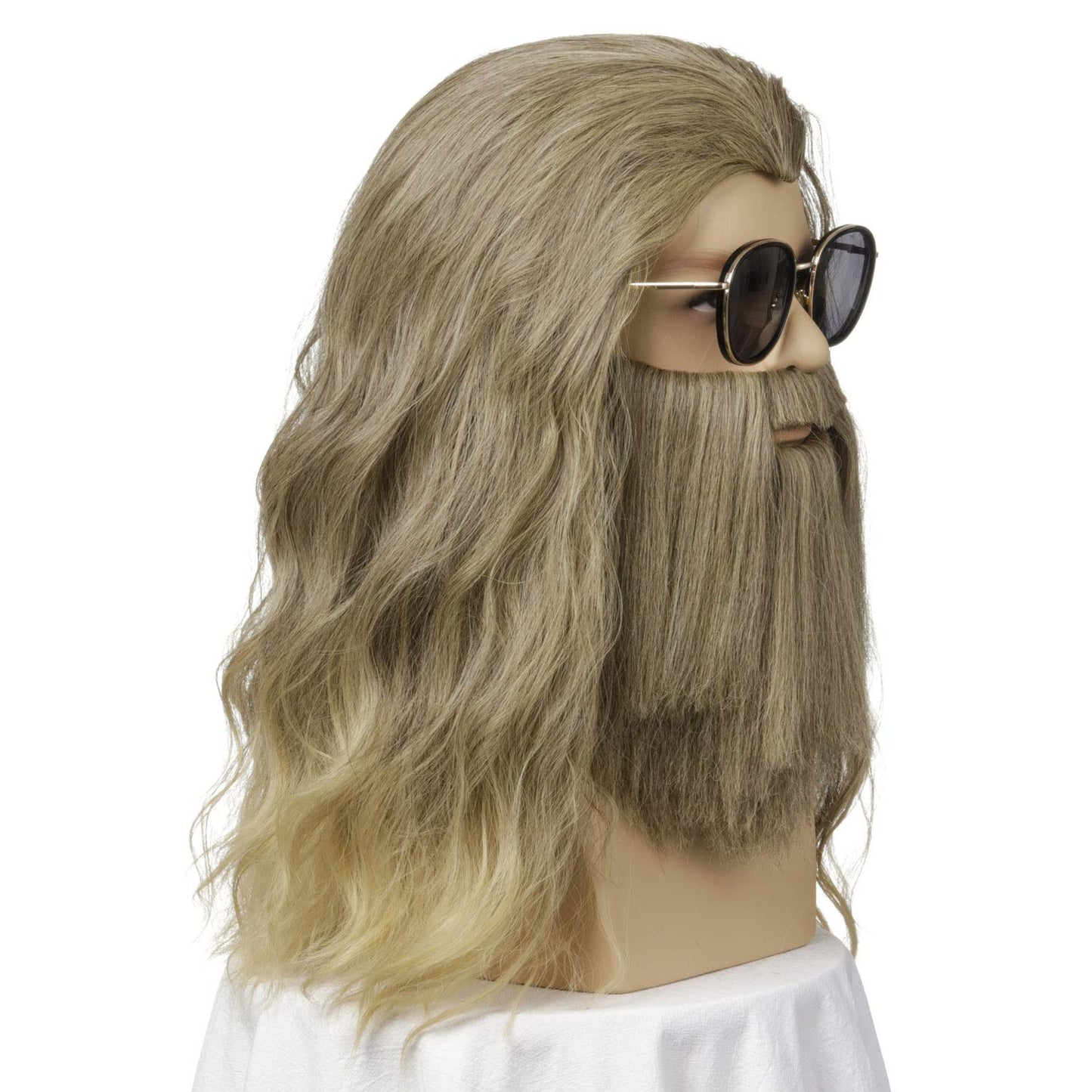 Fake Beard Wig | Qacf Long Curly Mens Wizard Mustache Wig Halloween Costume Cosplay Viking White Wig Glasses and Beard(White)