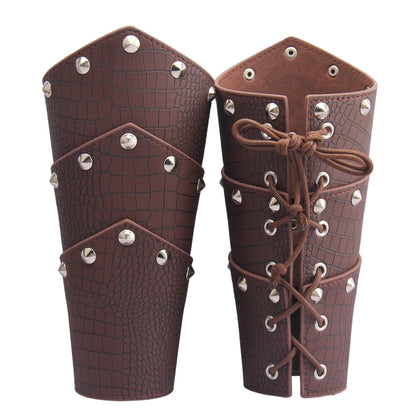 Leather Gauntlet Wristband Medieval Bracers Viking Wrist Guards Archery Guards Bracers Wide Arm Armor Cuff for Women Men 2PCS Knight Wrist Bracers