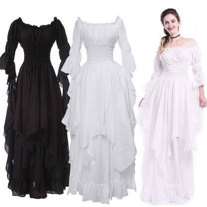 Khaki Women's Medieval Victorian Ball Gown Dress with Puff Sleeves