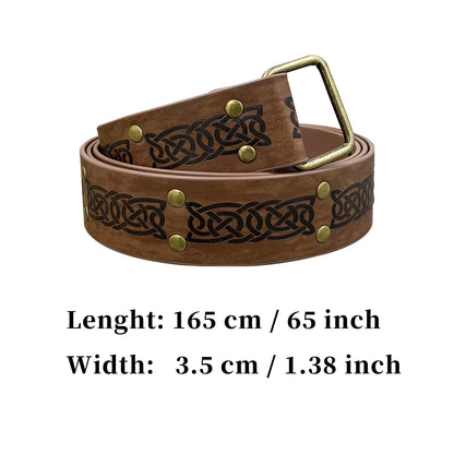 HiiFeuer Medieval Embossed Square Buckle Belt,Retro Middle Ages Faux Leather Mercenary Knight Belt,For Ren Faire LARP Cosplay Brown a