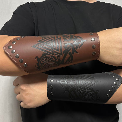 JAOYU Leather Bracer Medieval Vambrace Wrist Armor Arm Cuff Viking Arm Guard Leather Gauntlet Wristband LARP Accessories 2PCS Jyph060-brown