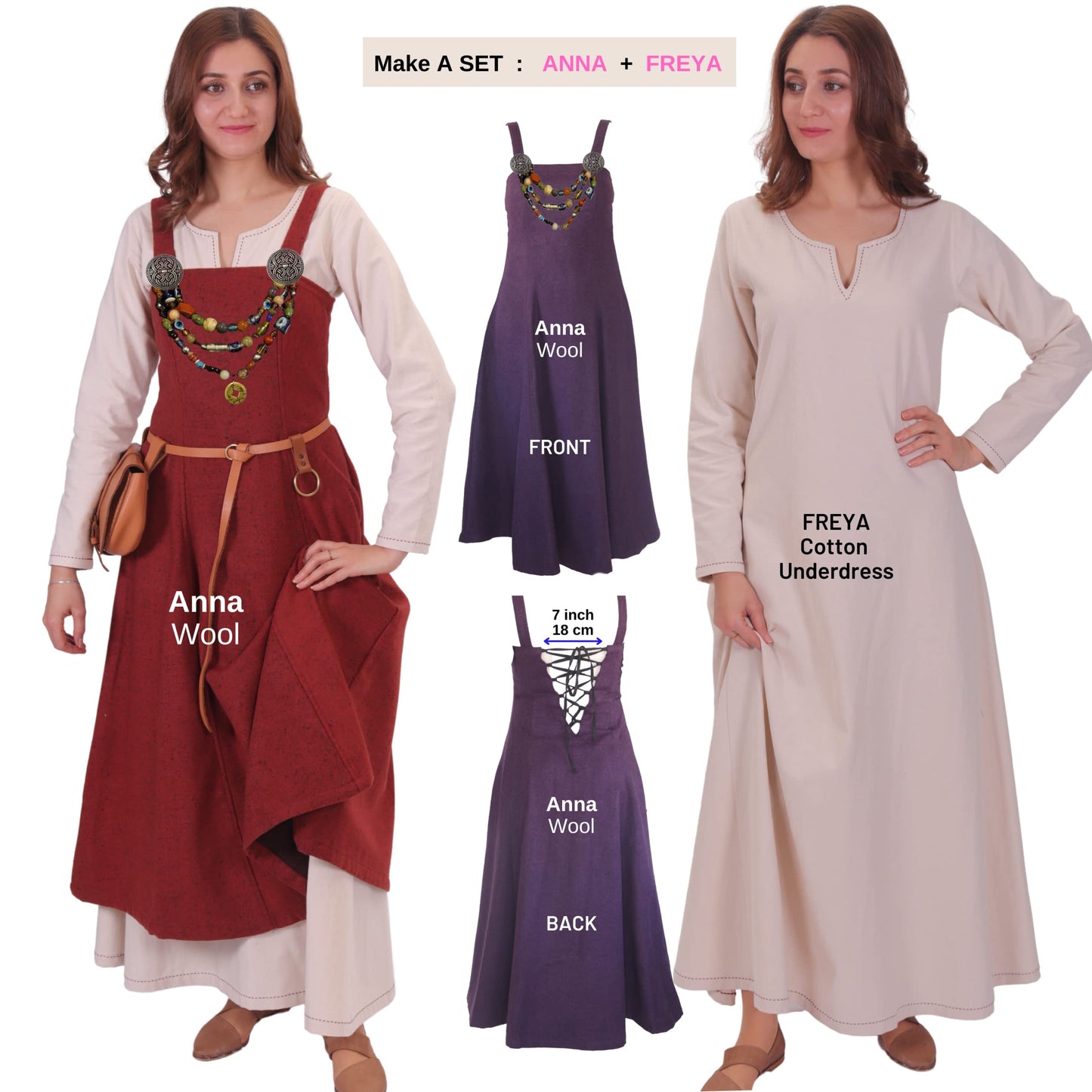 Wool Viking Apron Overdress with Laced Back