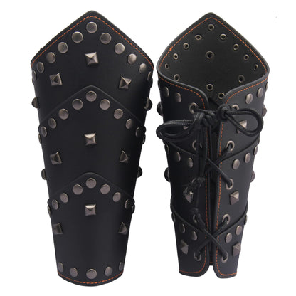 GelConnie Leather Gauntlet Wristband Viking Leather Arm Guard Medieval Armor Bracers Leather Armband Wrist Guards Cosplay Black Leather Bracers