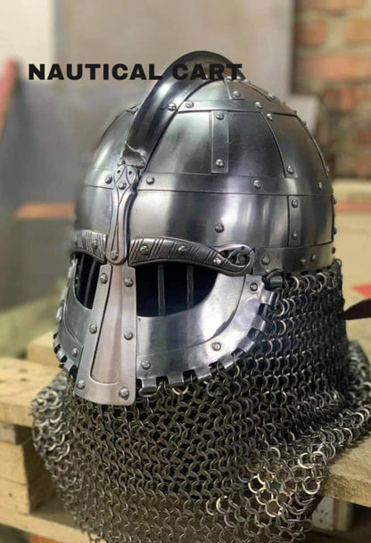 Medieval Steel Viking Vendel Helmet With Chainmail