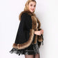 Faux Fur Shawl Wrap Stole Capelet Bridal Winter Wedding with Hook Hooded-black