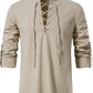 Men's Long Sleeve Shirts Retro Style Lace up for Medieval,Viking,Hippie Halloween Cosplay Pirate Renaissance Costume Small Khaki