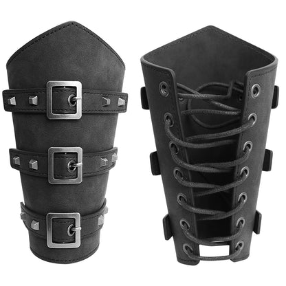 SMARCH Medieval Viking Leather Arm Guards for Men Renaissance Renaissance Viking Pirates Cosplay Costume Accessories for Halloween Parties, LARP and Ren Faire Cosplay (Brown) Arm Guards Brown