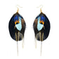 Punk Vintage Long Tassel Feather Beads Drop Wolf Tooth Pendant Earring Fish Hook Earrings Brown A
