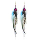 Punk Vintage Long Tassel Feather Beads Drop Wolf Tooth Pendant Earring Fish Hook Earrings Brown A