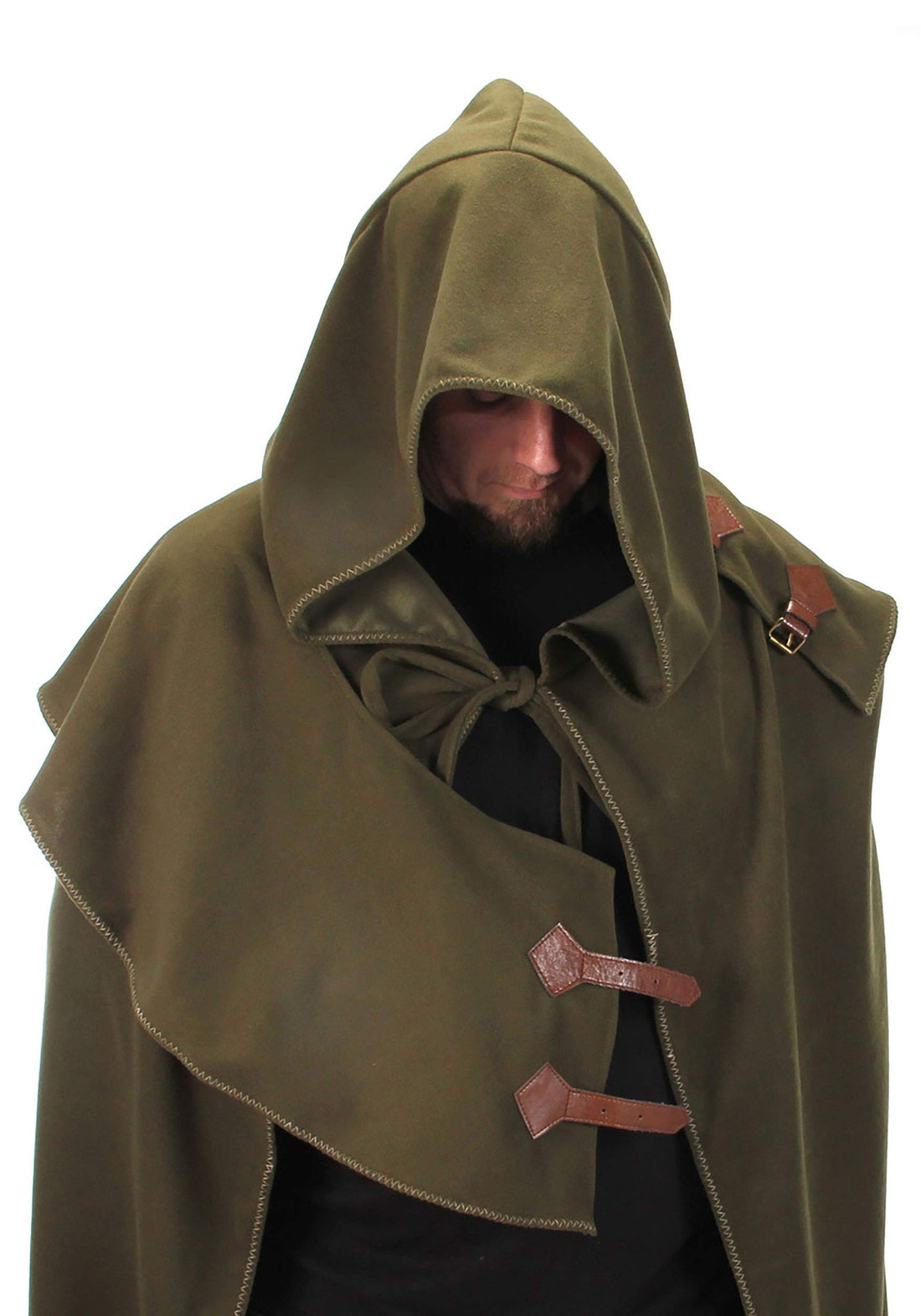 Cowled Cloak with Leather Clasps