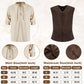Suhine 6 Pcs Men's Renaissance Costume Set Medieval Vest Shirt Ankle Banded Pants Viking Belt Armband Pouch XX-Large