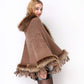 Faux Fur Shawl Wrap Stole Capelet Bridal Winter Wedding with Hook Hooded-black