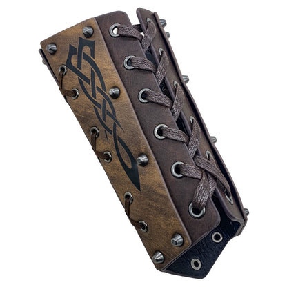 HiiFeuer Medieval Embossed Arm Bracers, Retro Faux Leather Knight Arm Gauntlets, Vintage Renaissance Arm Guards Brown C