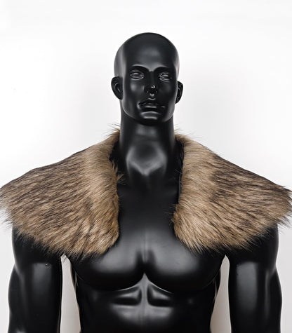 L'VOW Men's Viking Fur Collar Medieval Renaissance Wrap King Warrior Cape Shawl Halloween LARP Winter Cosplay Costume Brown-1