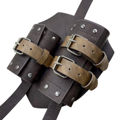 HiiFeuer Medieval Faux Leather Double Back Sword Frog, Mercenary Adjustable Sword Holster, Middle Ages Back Sword Holster Brown a