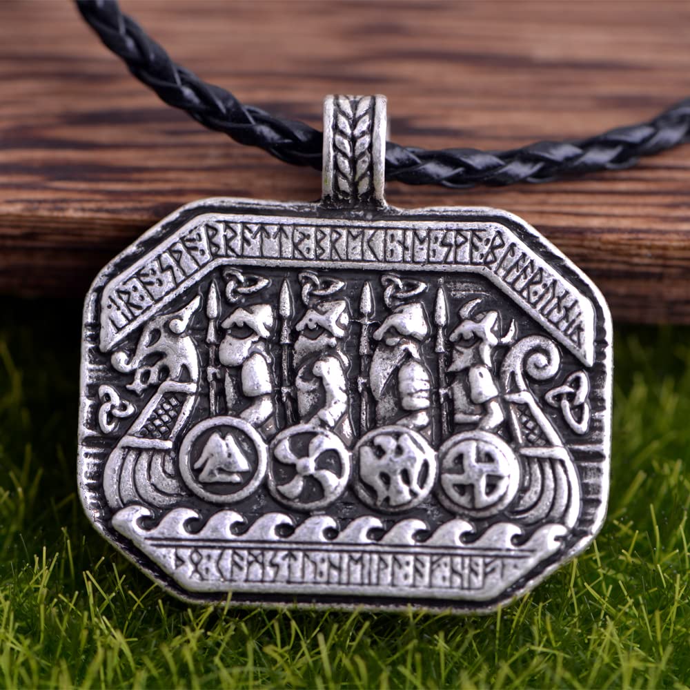 LANGHONG 1PCS Norse Viking Necklace For Men Compass Vegvisir Necklace Original Talisman Jewelry Antique Silver