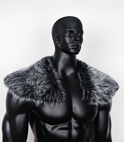 L'VOW Men's Viking Fur Collar Medieval Renaissance Wrap King Warrior Cape Shawl Halloween LARP Winter Cosplay Costume Brown-1