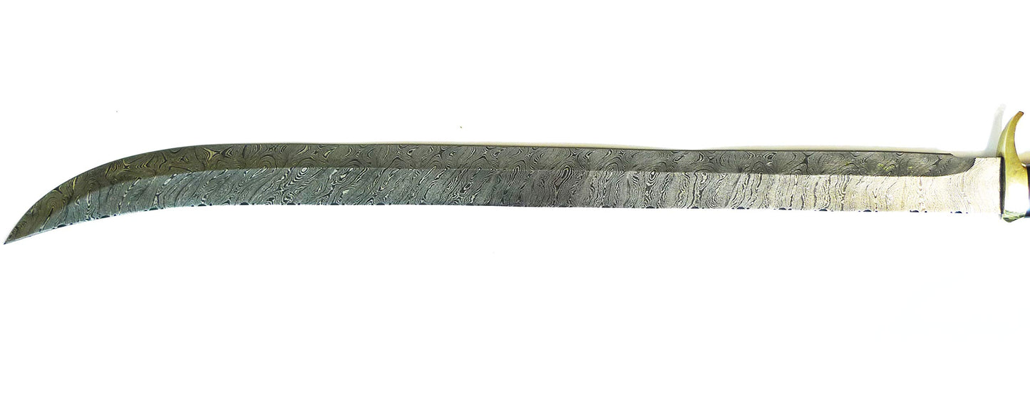 Fell Gods Seax - Handmade Damascus Steel 26 Inch Horn Handle Real Leather Sheath