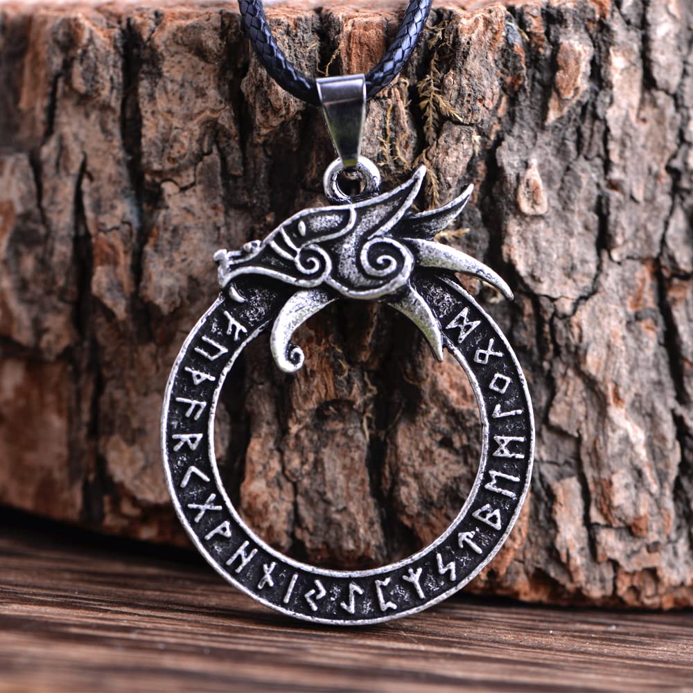 LANGHONG 1PCS Norse Viking Necklace For Men Compass Vegvisir Necklace Original Talisman Jewelry Antique Silver