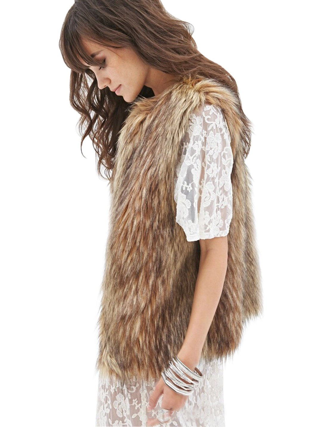 Tanming Women's Fashion Autumn And Winter Warm Short Faux Fur Vests Large Grey