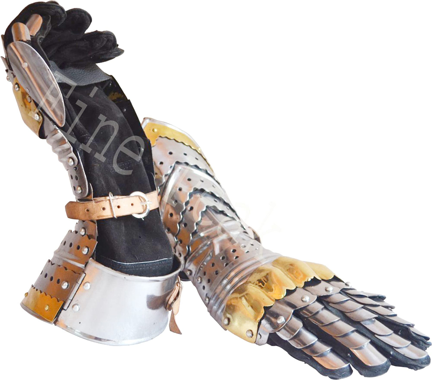 Medieval Articulated Gauntlets Gloves with Brass Work