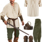 Jiuguva 4 Pcs Halloween Men's Renaissance Costume Set Medieval Pirate Shirt Ankle Banded Pants Viking Belt Accessories Stylish Color Medium