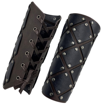 JAOYU Leather Bracer Medieval Vambrace Wrist Armor Arm Cuff Viking Arm Guard Leather Gauntlet Wristband LARP Accessories 2PCS Jyph060-brown