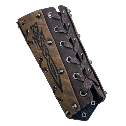 HiiFeuer Medieval Embossed Arm Bracers, Retro Faux Leather Knight Arm Gauntlets, Vintage Renaissance Arm Guards Brown C