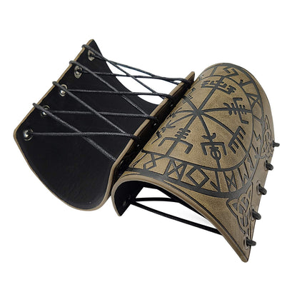 HiiFeuer Viking Vegvisir Embossed Leather Arm Armor 3 Colors LARP Gauntlet Leather Armor Bracer Brown