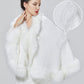 Faux Fur Shawl Wrap Stole Capelet Bridal Winter Wedding with Hook Hooded-black