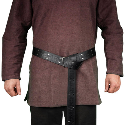 HiiFeuer Medieval Embossed Square Buckle Belt,Retro Middle Ages Faux Leather Mercenary Knight Belt,For Ren Faire LARP Cosplay Brown a