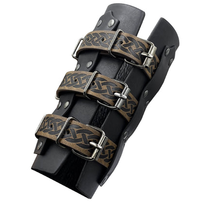 HiiFeuer Medieval Vintage Faux Leather Bracers, Retro Buckle Fastening Mercenary Arm Guards, Costume Knight Gauntlets Brown a