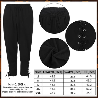 Jeyiour Men's Renaissance Costume Set Medieval Shirt Pirate Outfit Cosplay Viking Ankle Pants Belt Pouch Armband Beige Large