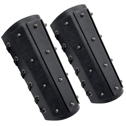 Leather Gauntlet Wristband Medieval Bracers Viking Wrist Guards Archery Guards Bracers Wide Arm Armor Cuff for Women Men 2PCS Knight Wrist Bracers
